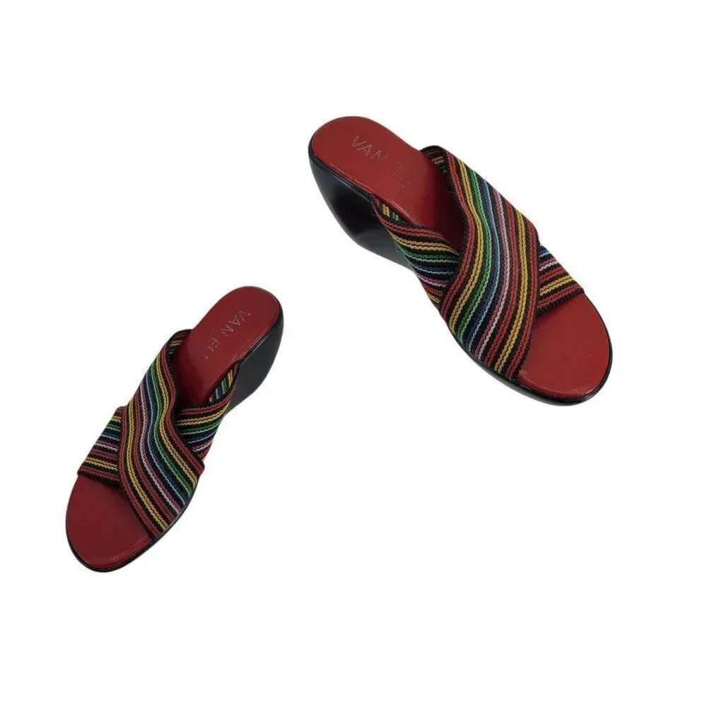 Vaneli Rainbow Thick Elastic Crisscross Strappy Comfort Slide On‎ Wedge Sz 9